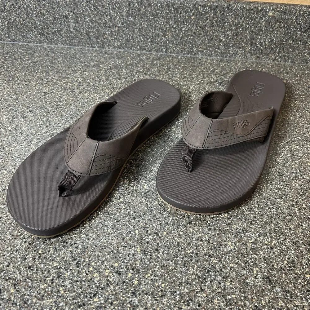 Flojos Summer Beach Sandal Mens Size 11 Dark Brown Synthetic Thong Flip Flop New